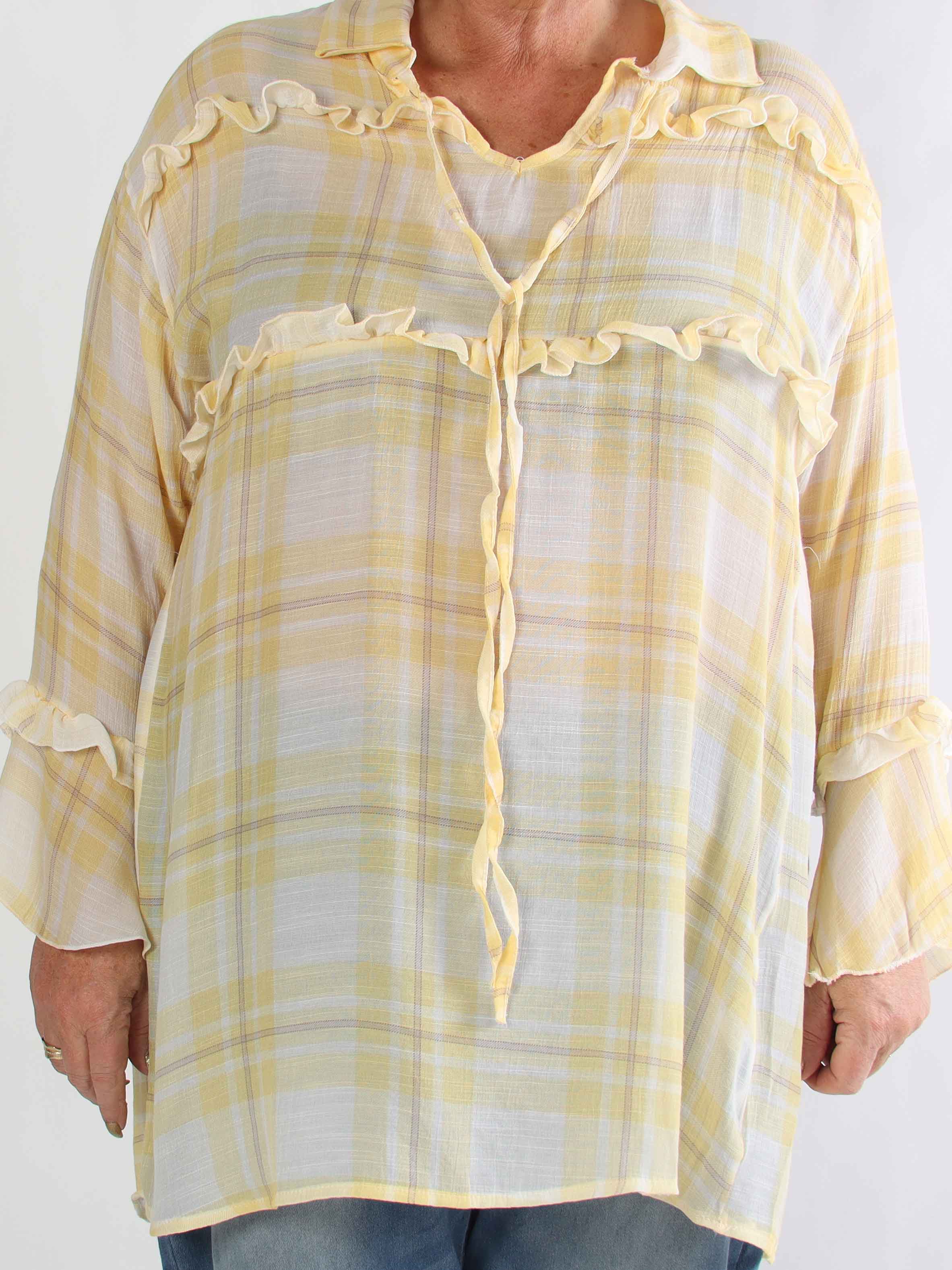 Yanira - Ternet plus size tunikakjole i viskose med flæser